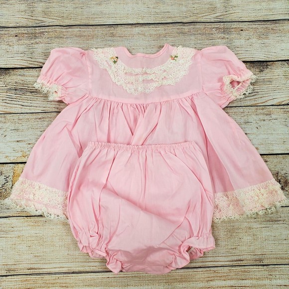 Vintage Toddletime 70's 80's Baby Girl Pink Dress Size 24M US Made - Picture 7 of 9